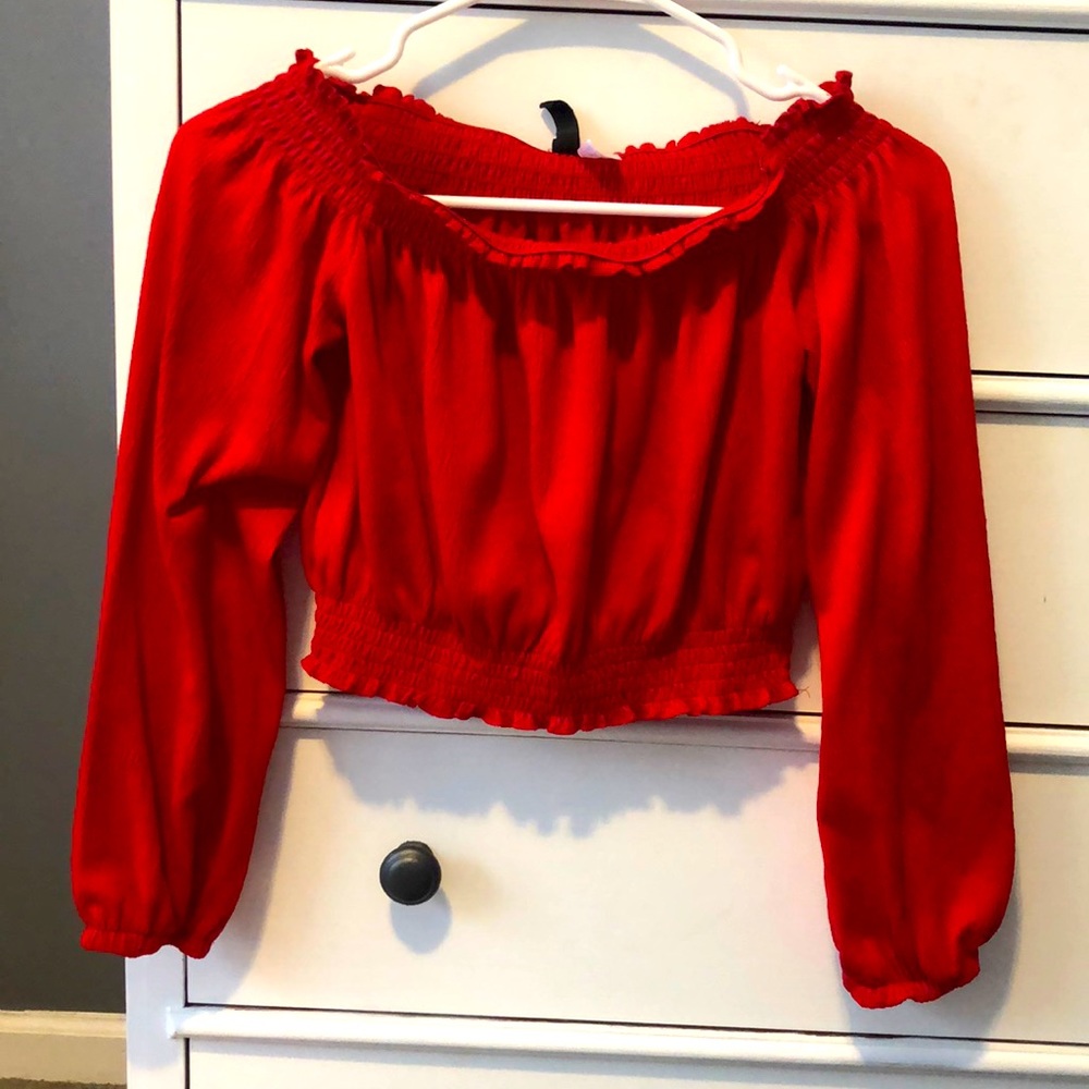 Red off the shoulders shirt